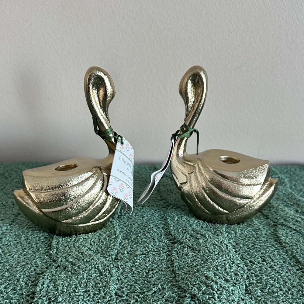 Lily & Faye Gold Tone Swan 🦢 Candle Holders Set of 2 NEW!